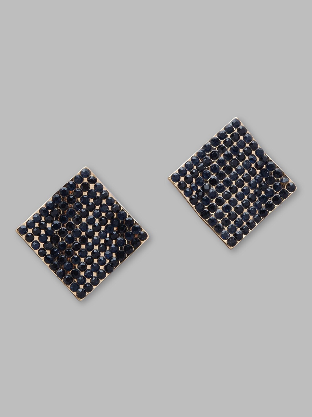 

Globus Gold-Plated & Black Square Studs Earrings