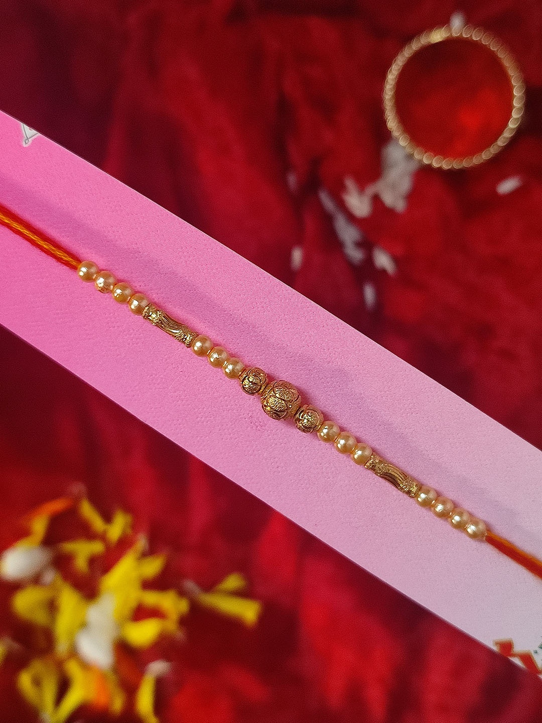 

CRAYTON Men Red & Gold Beaded Thread Rakhi