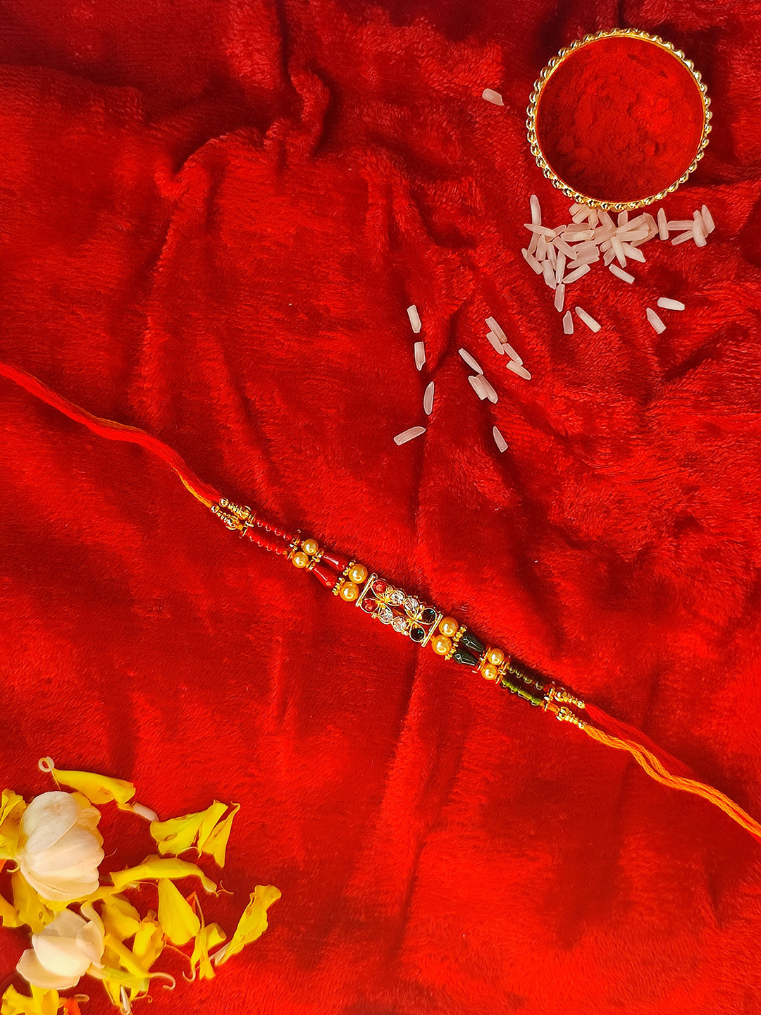 

CRAYTON Men Gold-Toned Red & Brown Beaded Rakhi