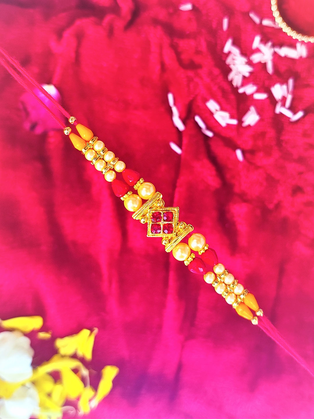 

CRAYTON Men Red & Gold Beaded Thread Rakhi