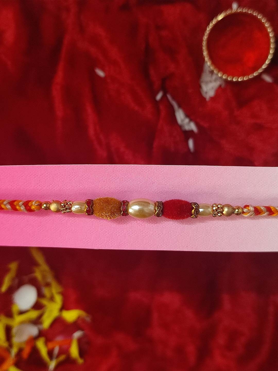 

CRAYTON Men Gold-Toned & Red Beaded Rakhi