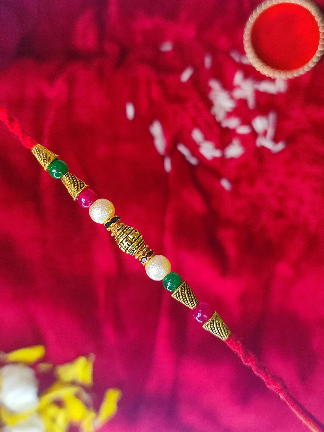 

CRAYTON Men Red & Green Pearl Beaded Rakhi