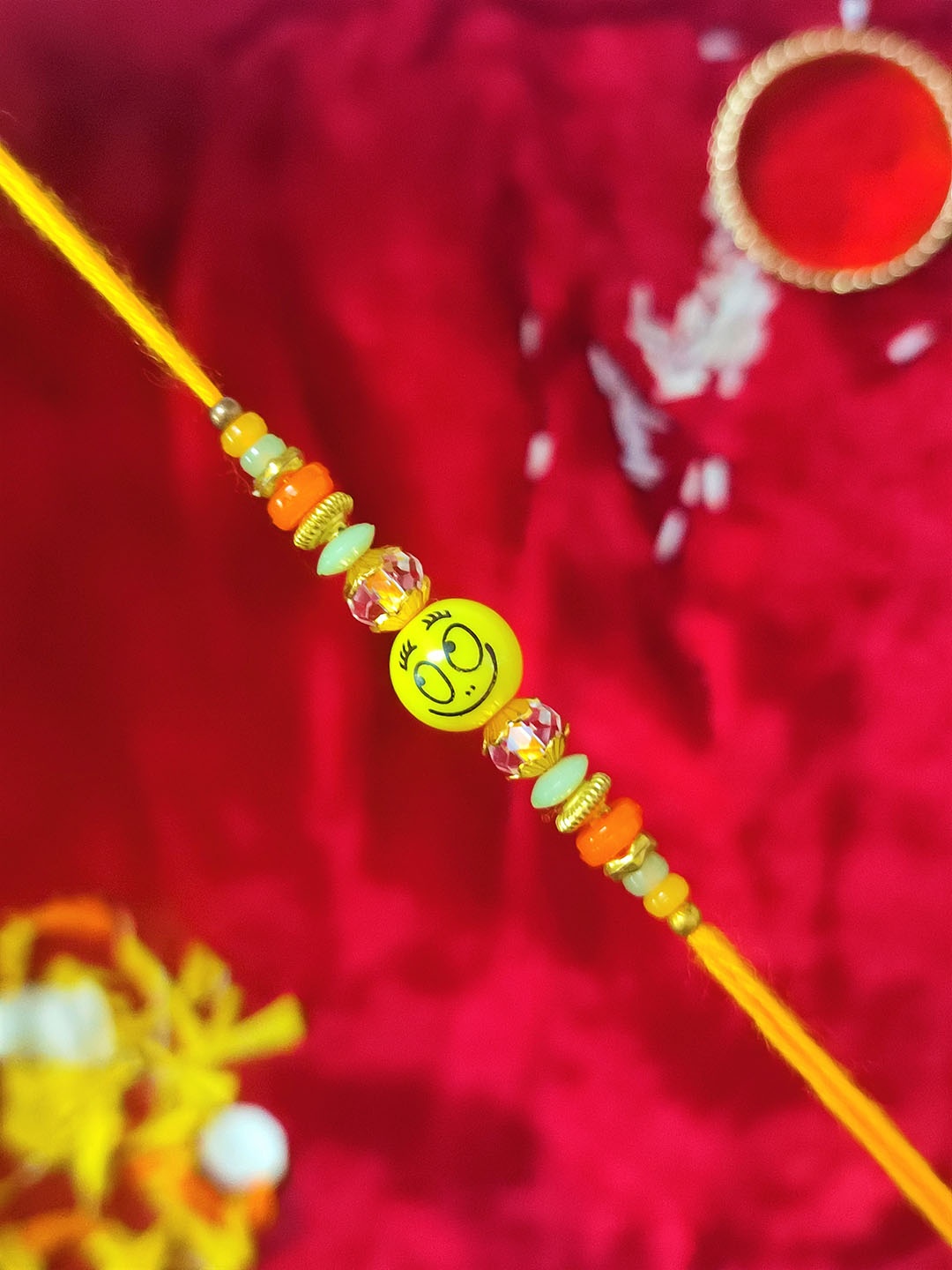 

CRAYTON Men Yellow Pearl Beaded Smiley-Charm Rakhi