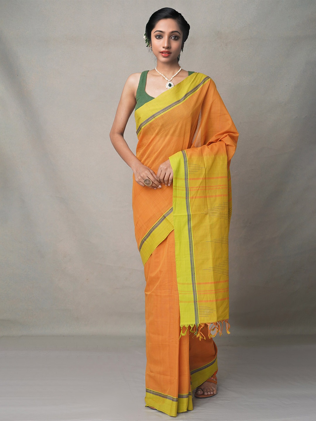 

Unnati Silks Rust & Orange Handloom Pure Cotton Chettinad Saree