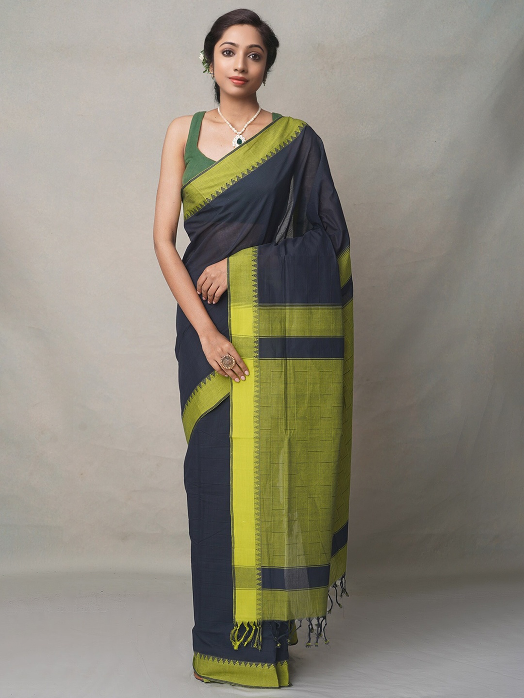 

Unnati Silks Blue & Green Woven Design Pure Cotton Chettinad Saree