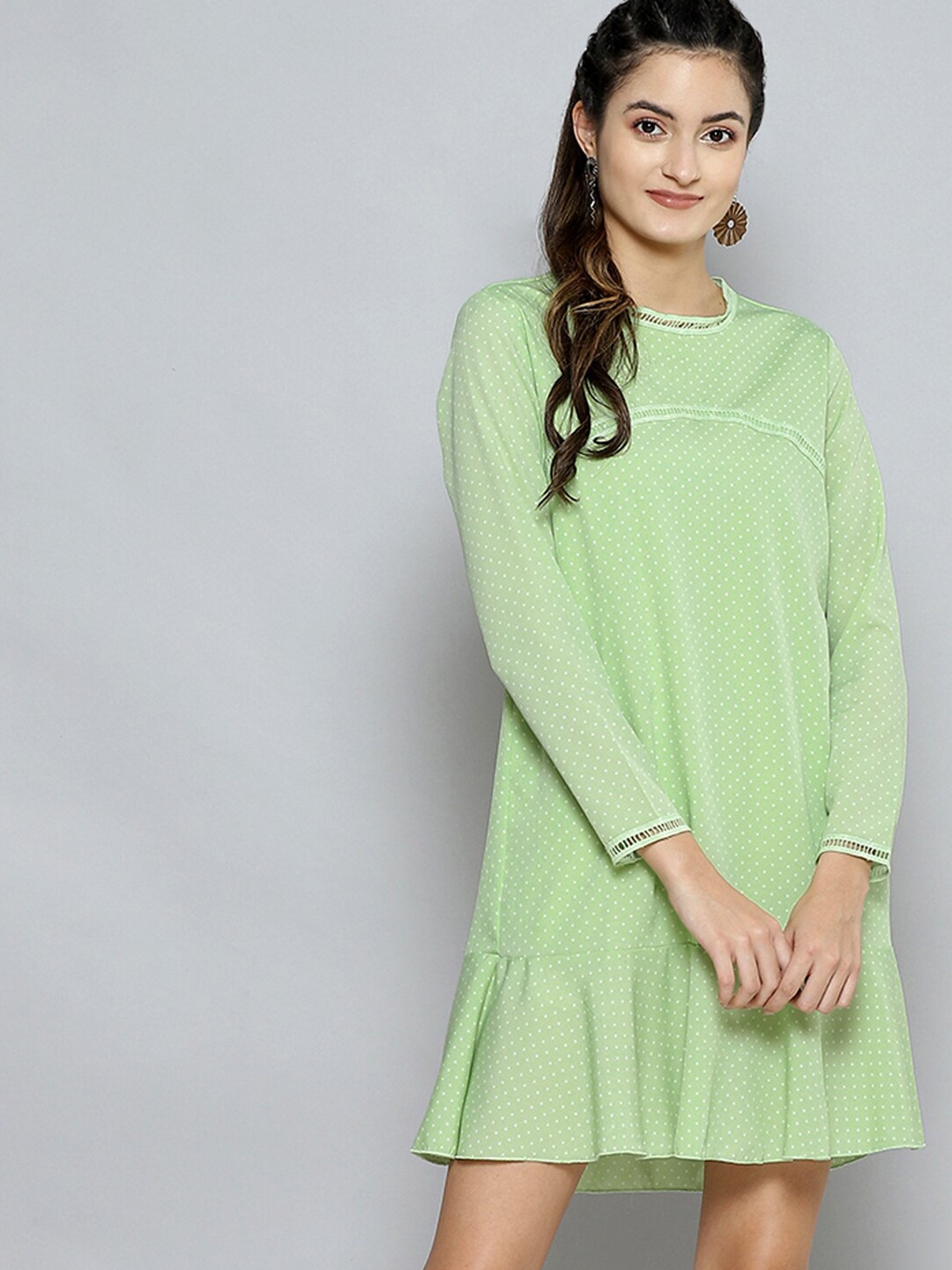 

SASSAFRAS Green Crepe A-Line Dress