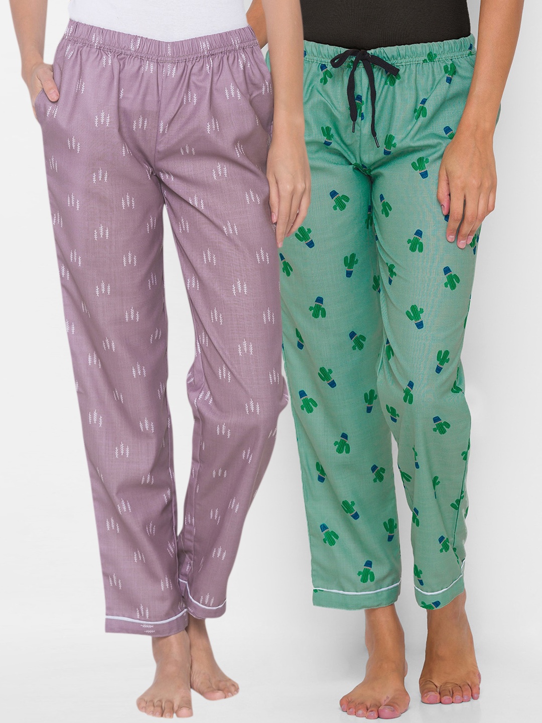 

FashionRack Women Pack of 2 Printed Cotton Lounge Pants, Purple