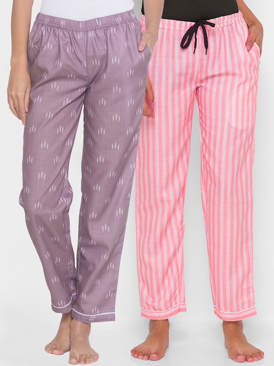 

FashionRack Women Pack of 2 Purple & Pink Printed Cotton Lounge Pants