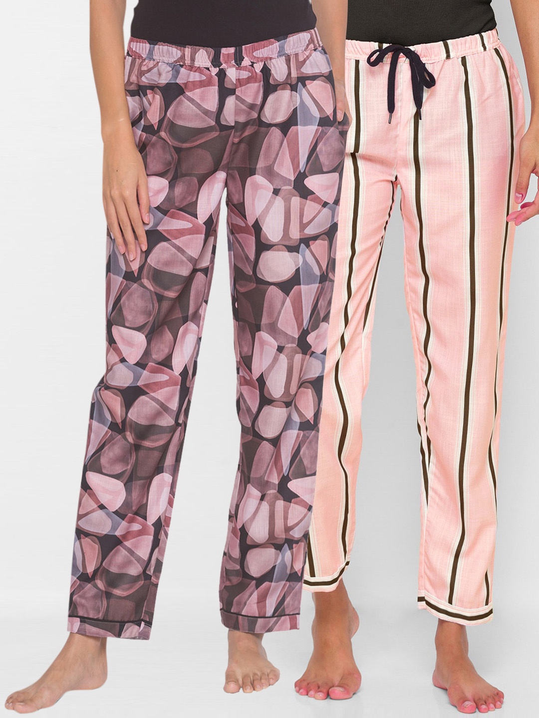 

FashionRack Pack of 2 Women Brown & Peach Printed Lounge Pants