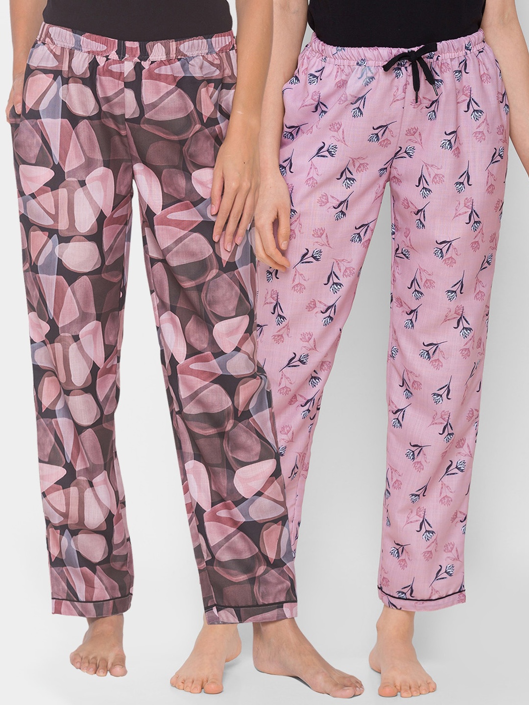 

FashionRack Women Pack Of 2 Printed Cotton Lounge Pants, Black