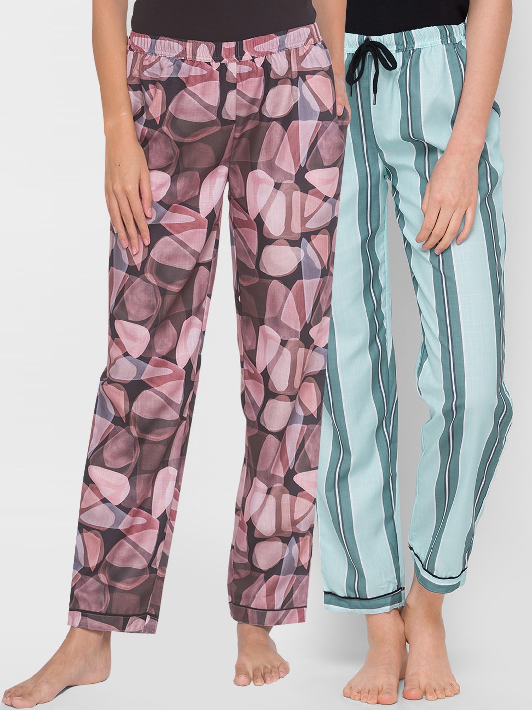 

FashionRack Women Pack Of 2 Printed Cotton Lounge Pants, Black