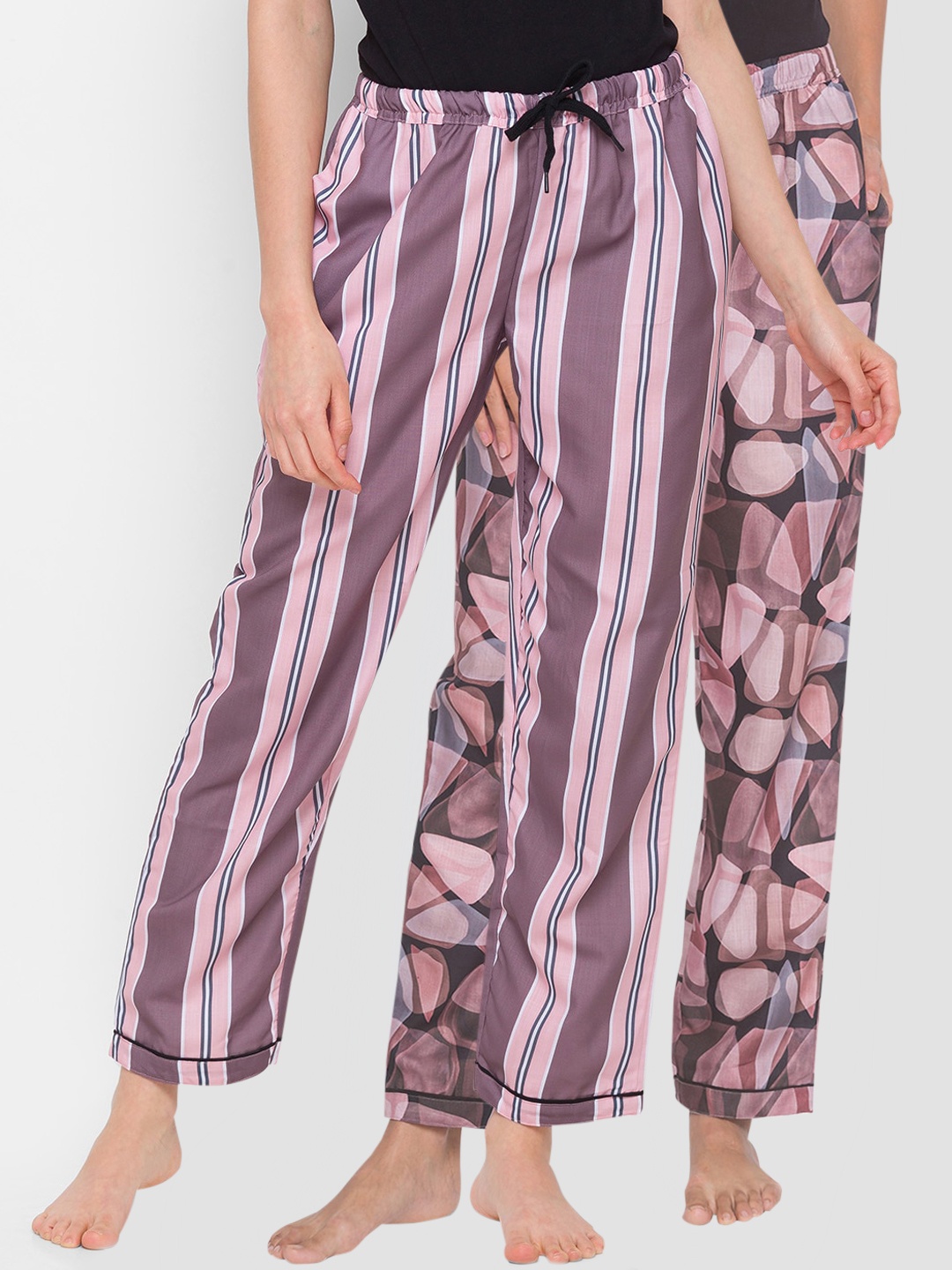 

FashionRack Women Pack Of 2 Printed Cotton Lounge Pants, Black