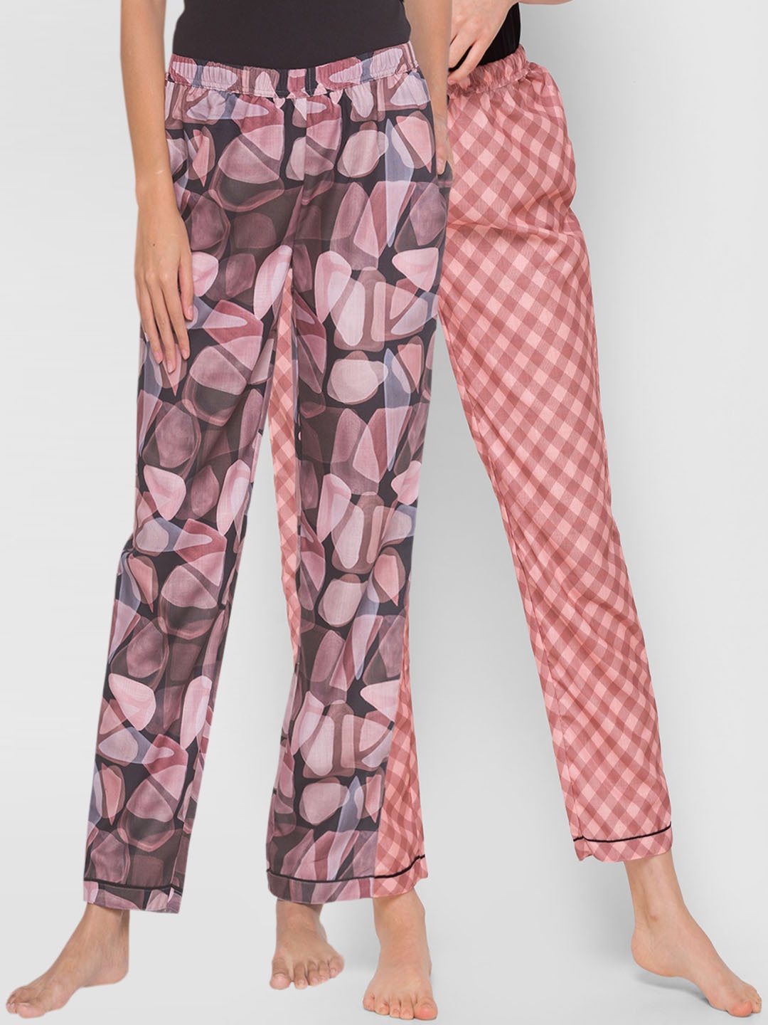 

FashionRack Women Pack of 2 Black & Brown Printed Cotton Lounge Pants