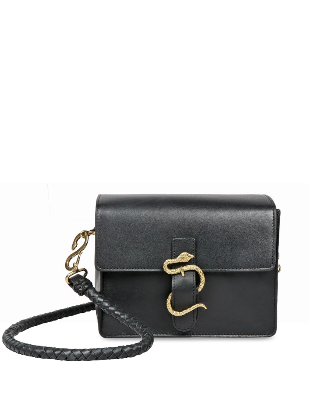 

Hidesign Black Textured Leather Structured Sling Bag