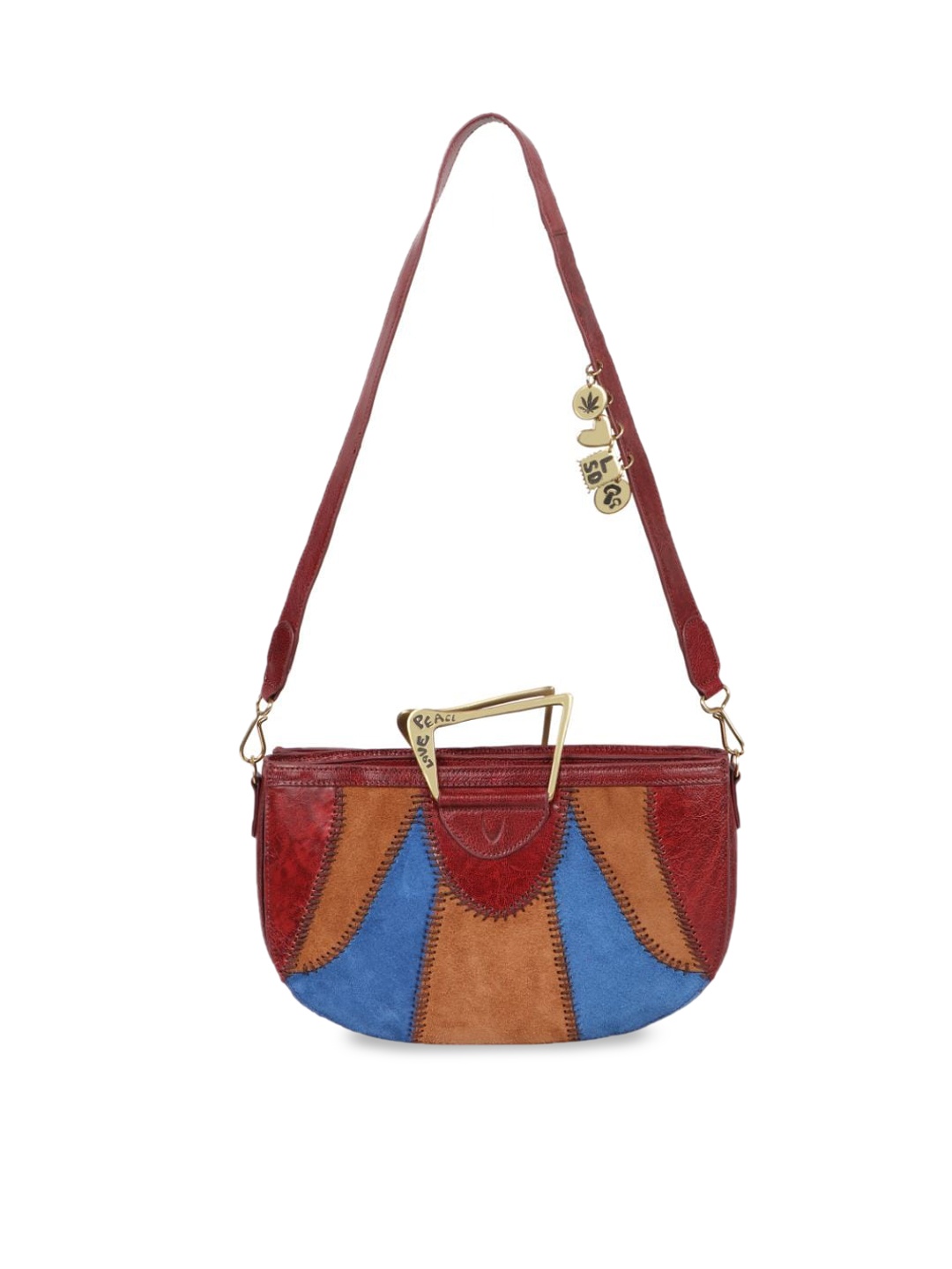 

Hidesign Red Colourblocked Leather Half Moon Sling Bag
