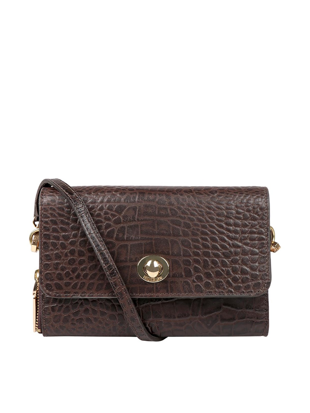 

Hidesign Brown Animal Textured Leather Structured Sling Bag