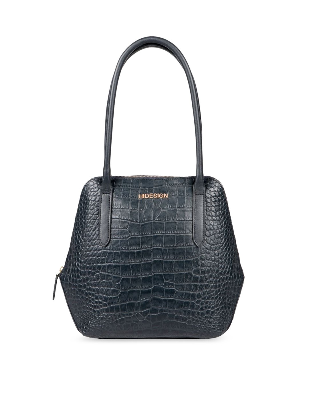 

Hidesign Blue Animal Textured Leather Half Moon Shoulder Bag with Tasselled
