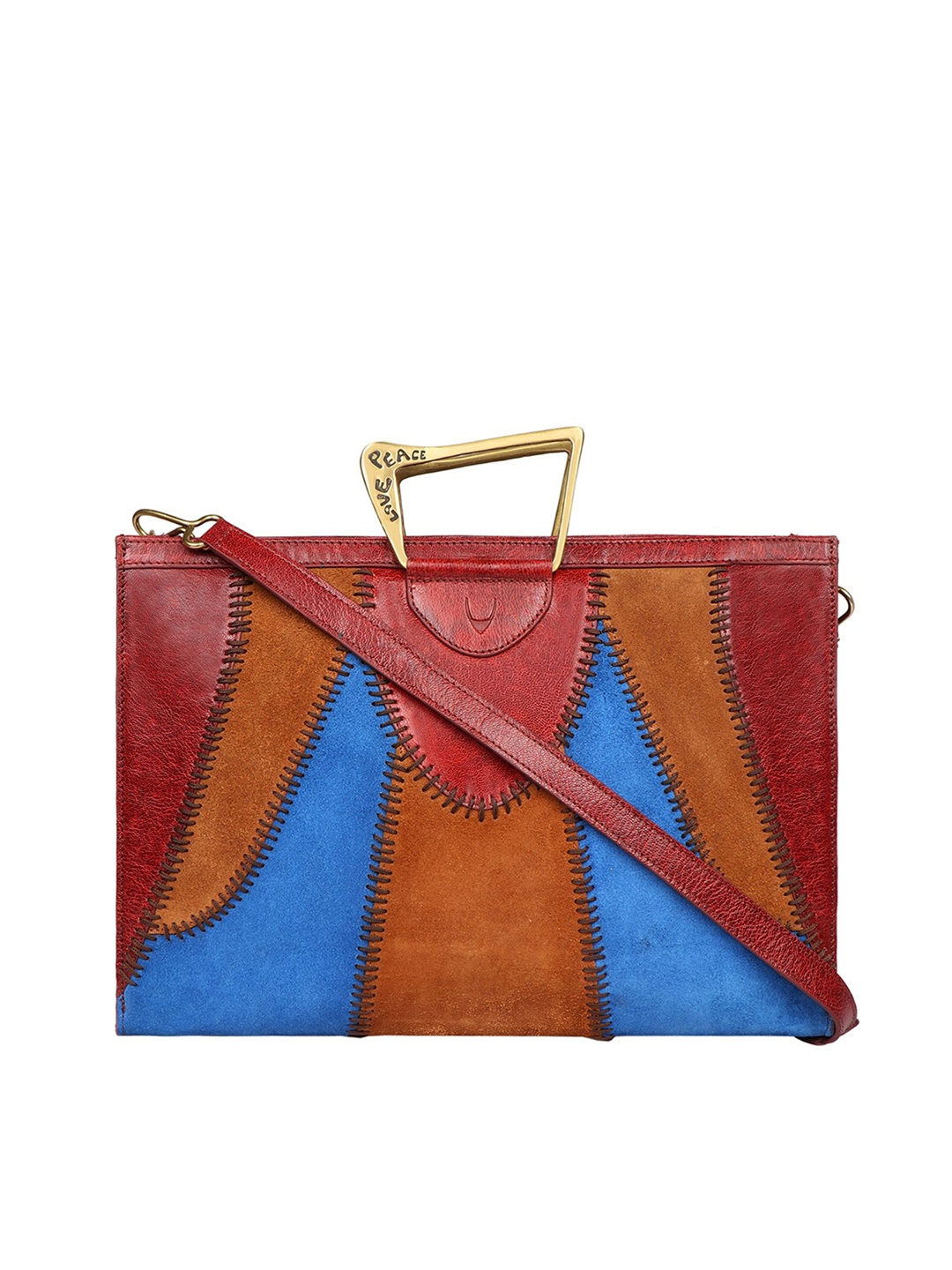 

Hidesign Red Leather Bucket Tote Bag with Applique