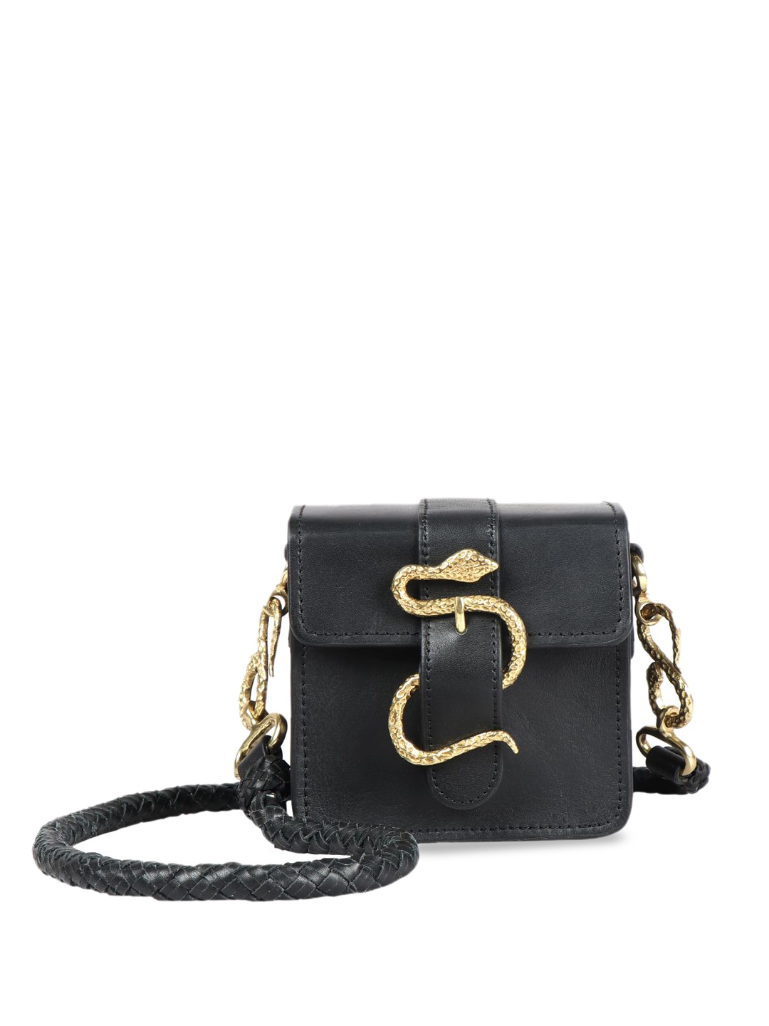 

Hidesign Black Leather Structured Sling Bag