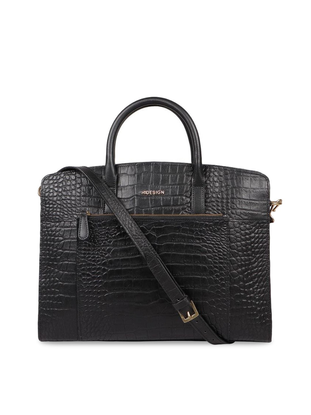 

Hidesign Black Animal Textured Leather Swagger Handheld Bag