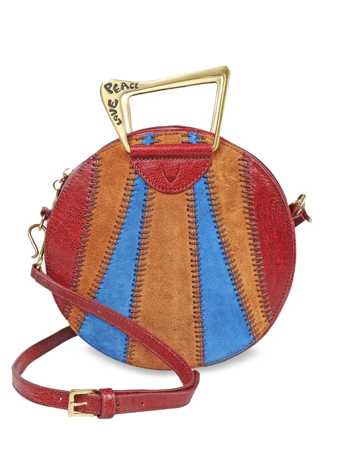 

Hidesign Red Leather Half Moon Sling Bag with Tasselled