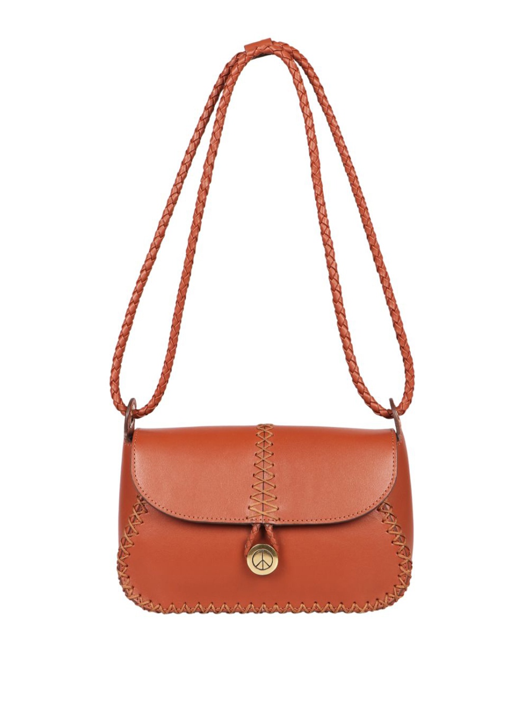 

Hidesign Tan Leather Structured Handheld Bag with Tasselled