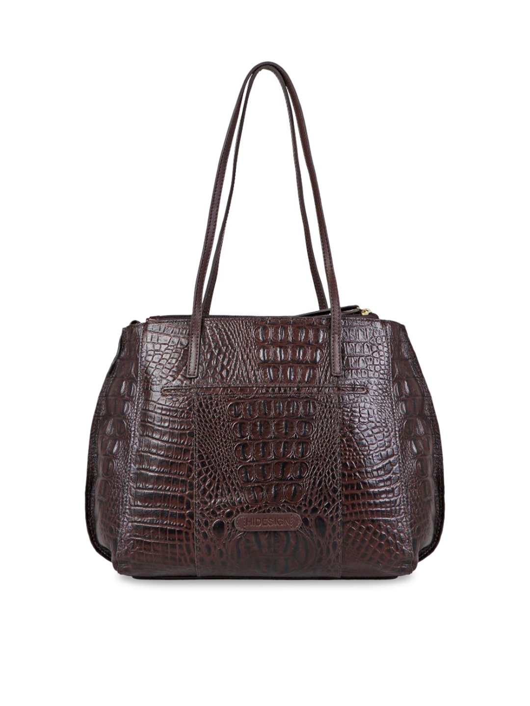 

Hidesign Brown Floral Textured Leather Structured Shoulder Bag with Applique