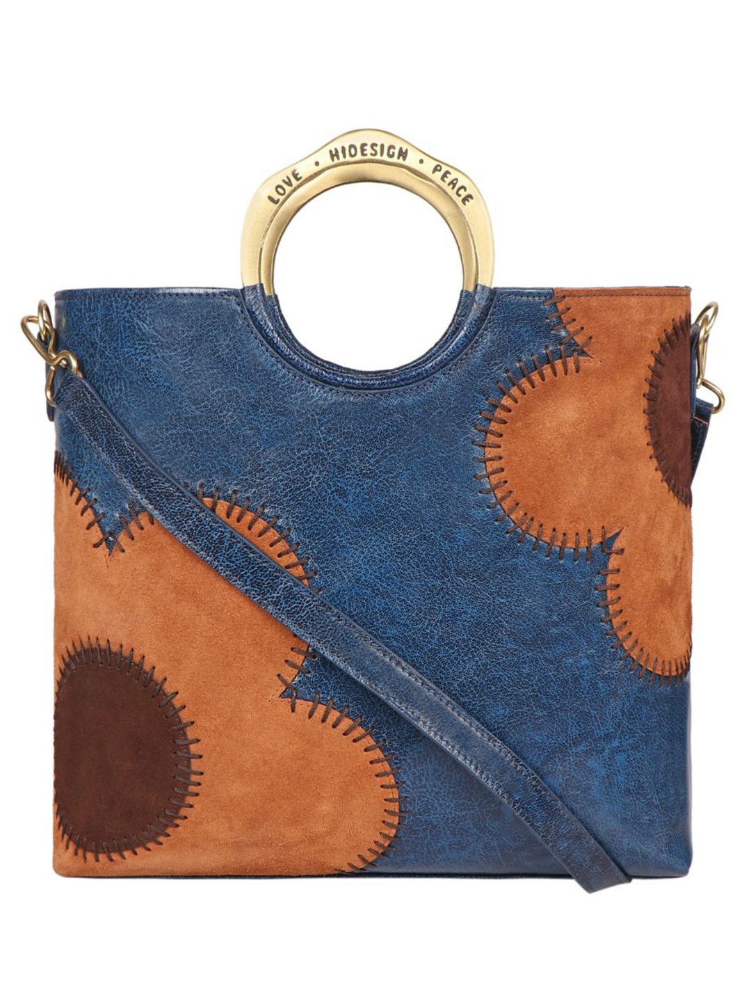 

Hidesign Blue Colourblocked Leather Structured Handheld Bag