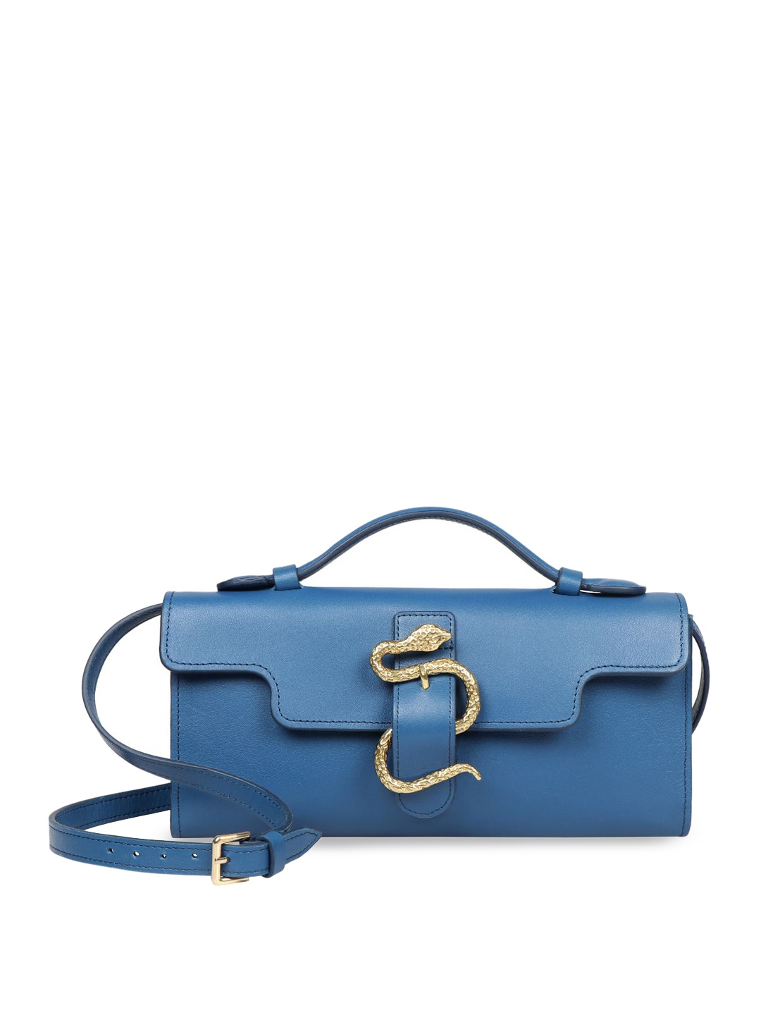 

Hidesign Blue Textured Leather Structured Handheld Bag