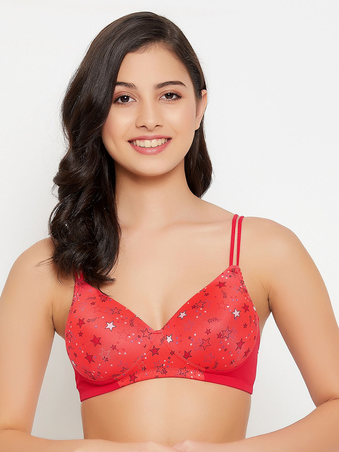 

Clovia Women Printed Padded Non-Wired Full Coverage T-shirt Bra, Red