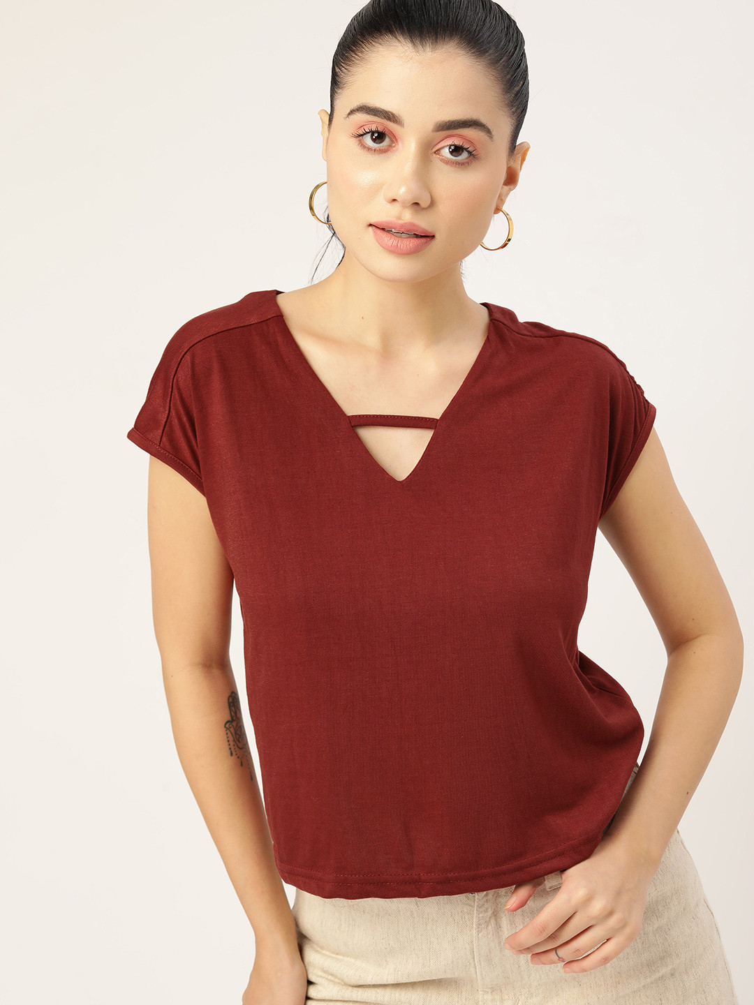 

DressBerry Women Maroon Solid T-shirt