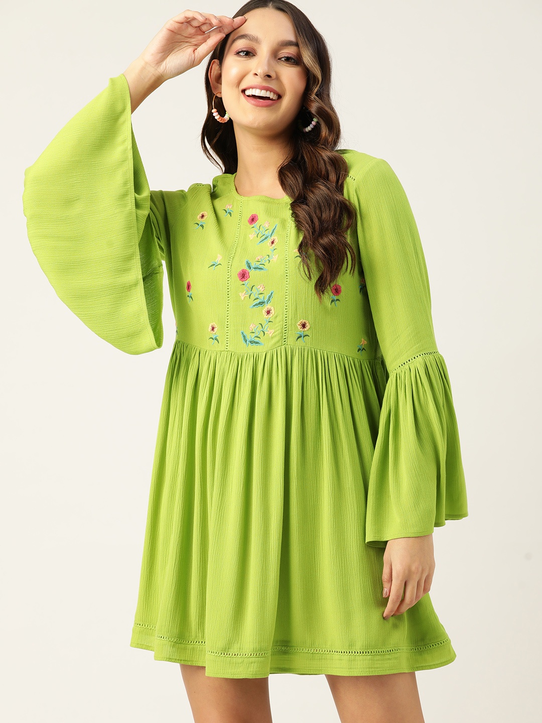 

DressBerry Embroidered A-Line Dress, Green