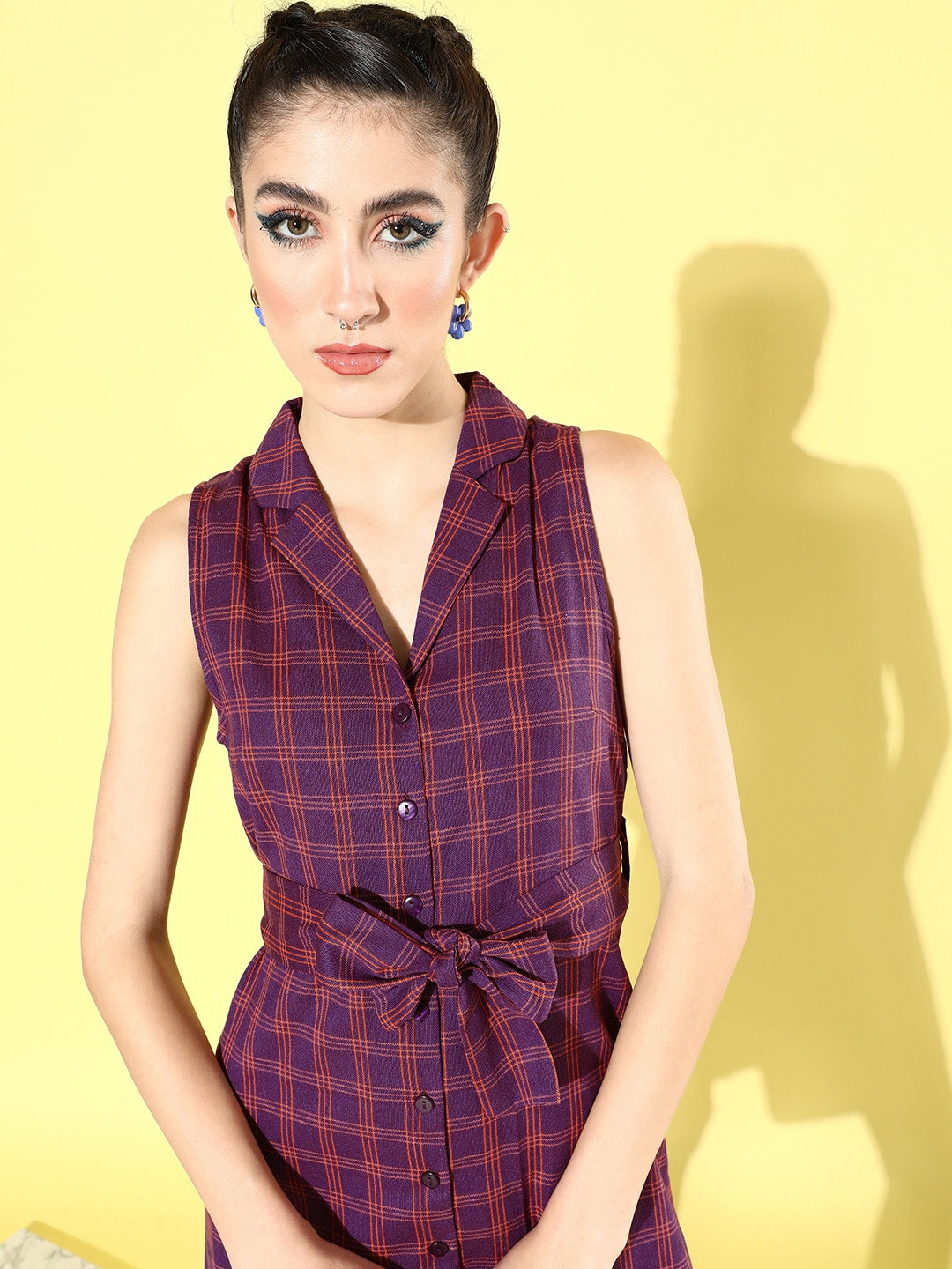 

DressBerry Women Purple Checked Shirt Dress