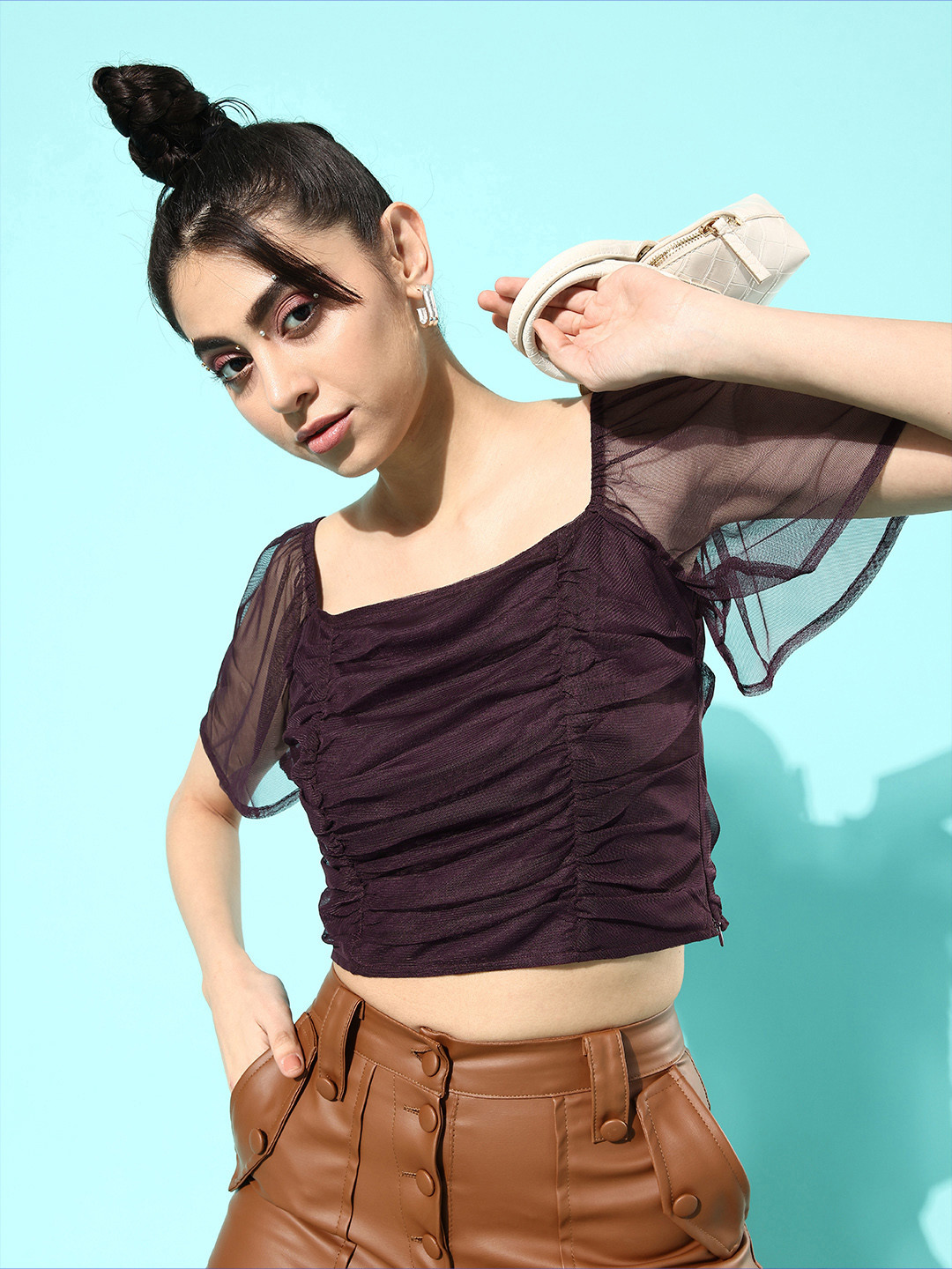 

4WRD by Dressberry Burgundy Self-Design Pattern Play Top