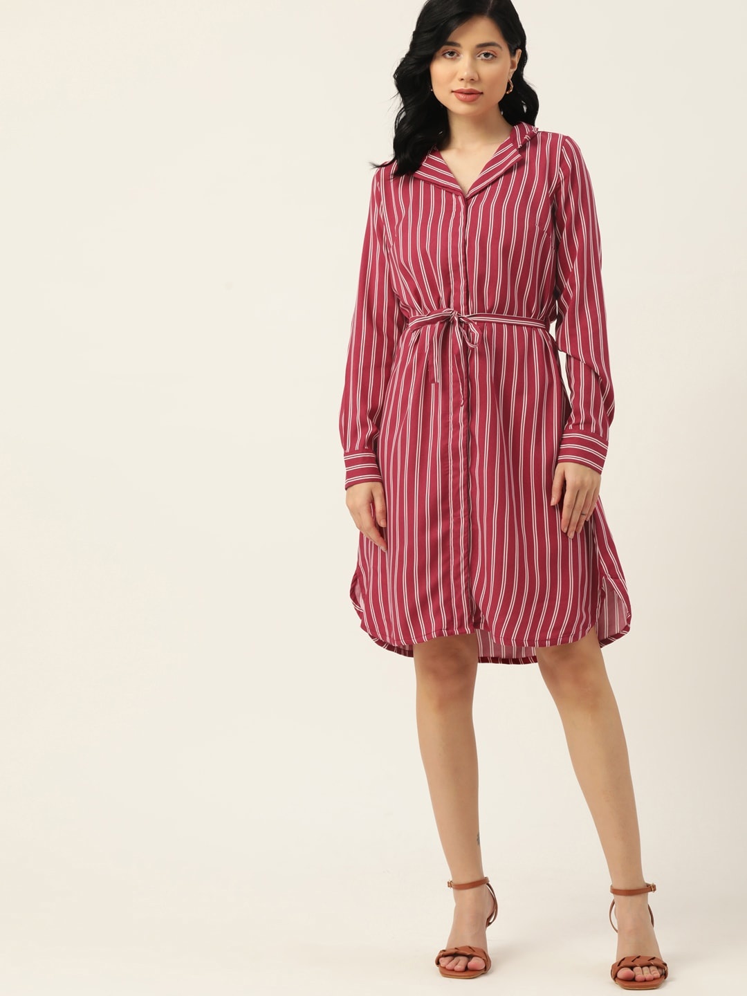 

DressBerry Pink & White Striped Shirt Dress
