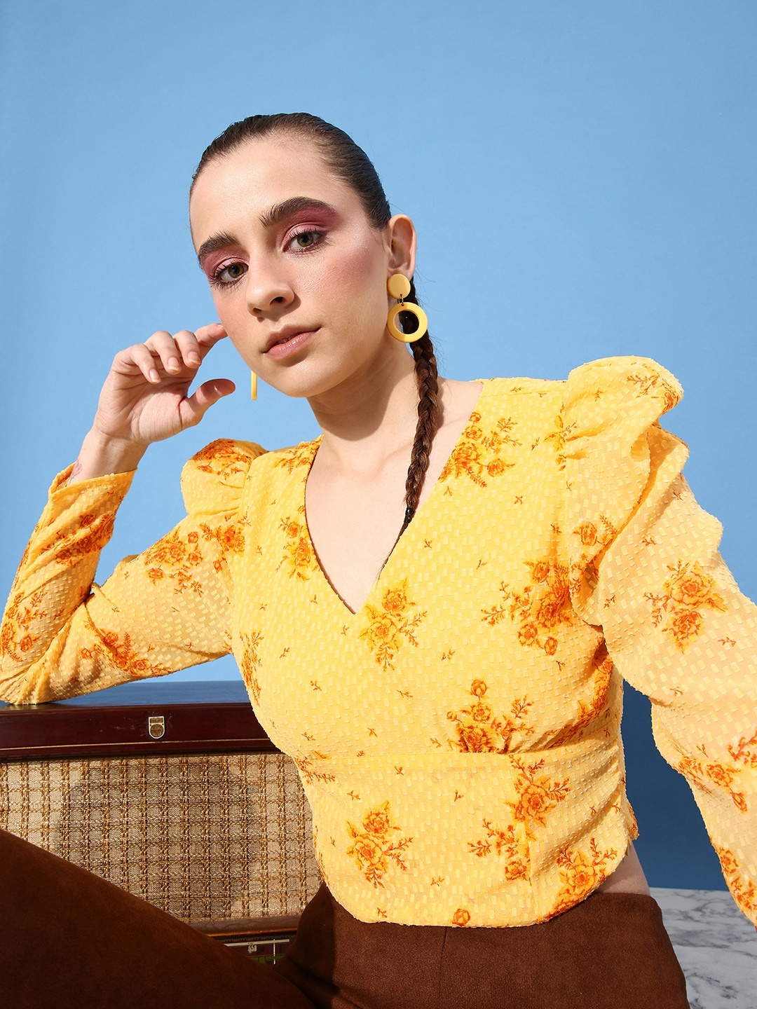 

DressBerry Floral Printed Crop Fitted Top, Yellow