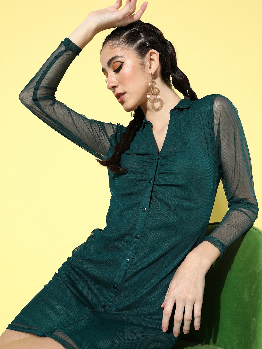 

DressBerry Women Teal Net Shirt Dress