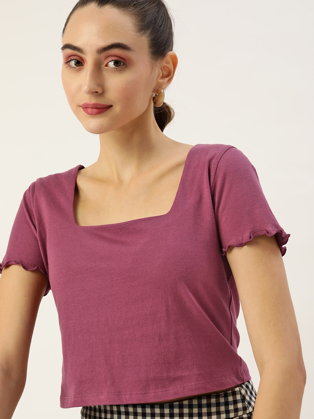

DressBerry Burgundy Pure Cotton Solid Top