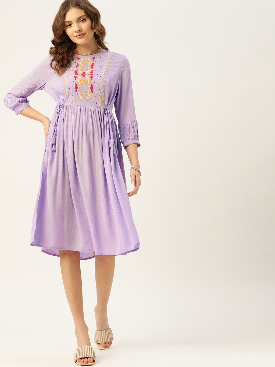 

DressBerry Lavender Ethnic Motifs Embroidered A-Line Dress