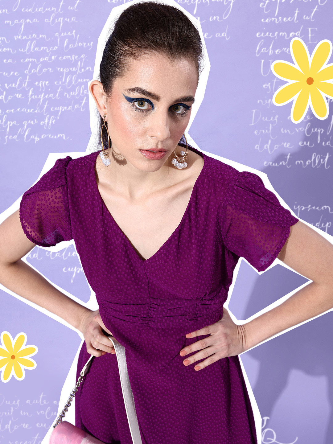 

DressBerry Bold Magenta Dobby Preppy College Cool Vacay Attire Empire Dress