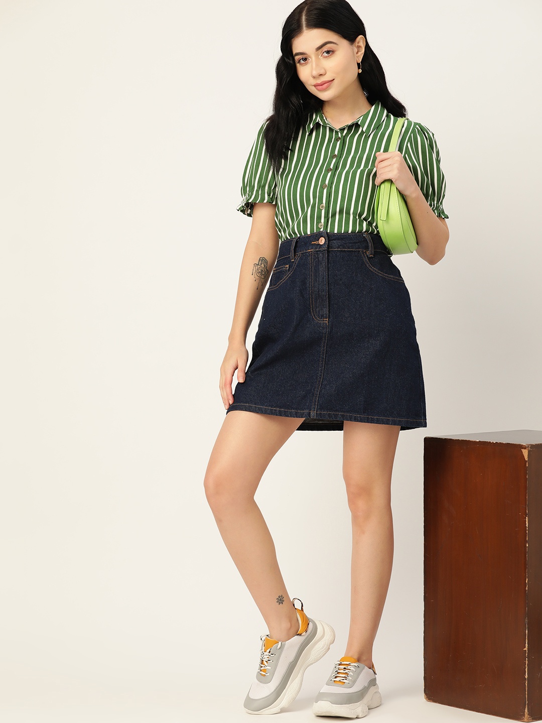 

DressBerry Women Green & White Striped Casual Shirt