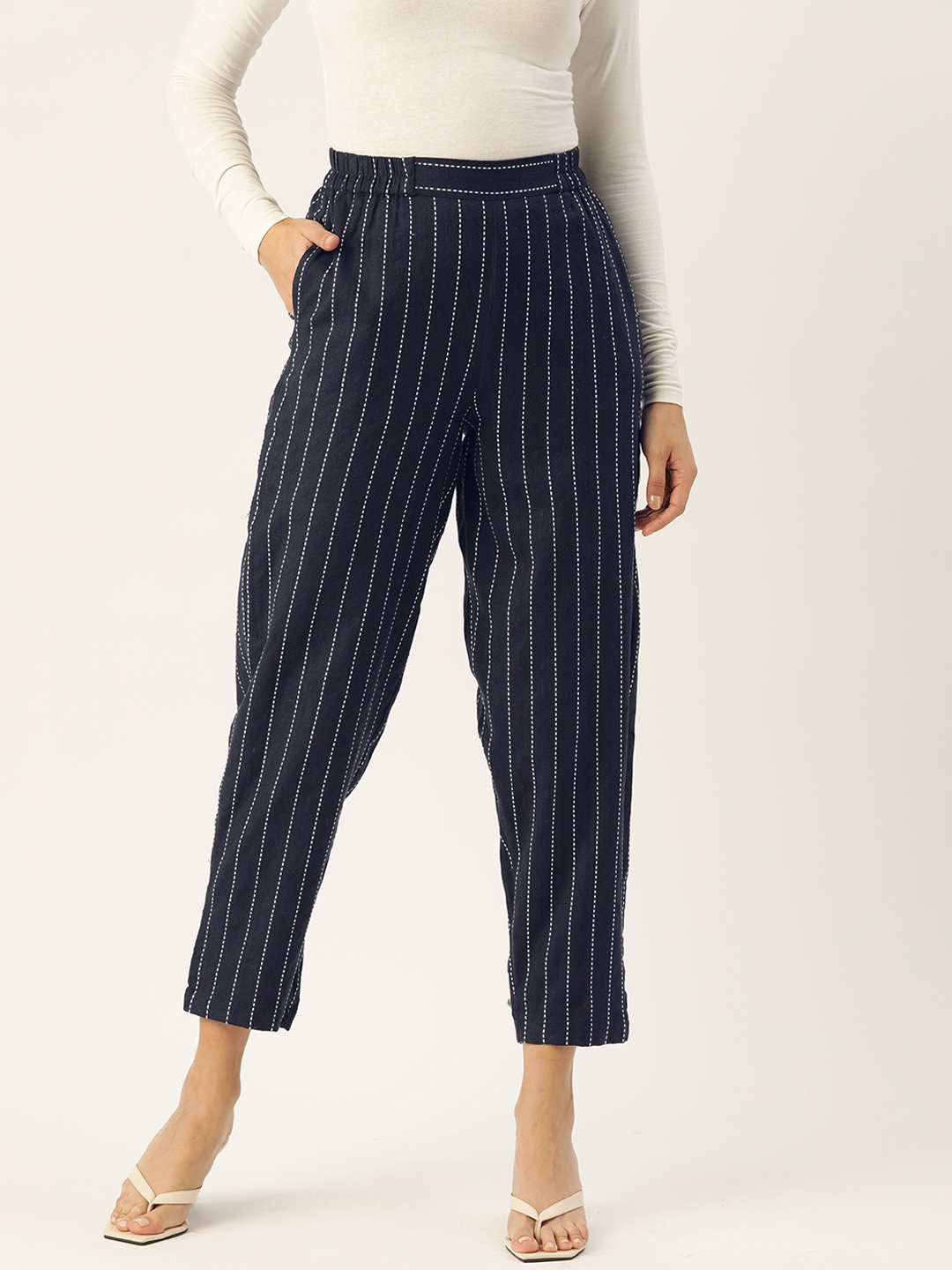 

DressBerry Women Striped Trousers, Navy blue