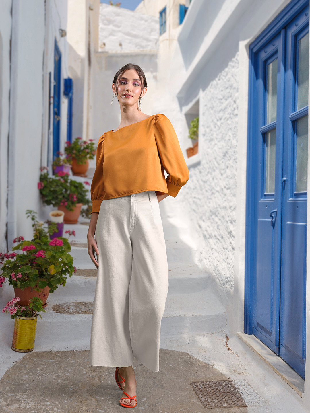 

DressBerry Women Mustard Yellow Solid Top