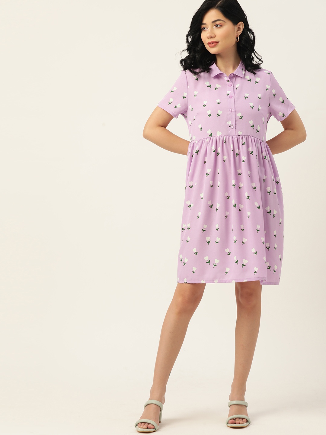 

DressBerry Lavender & White Floral Printed A-Line Dress