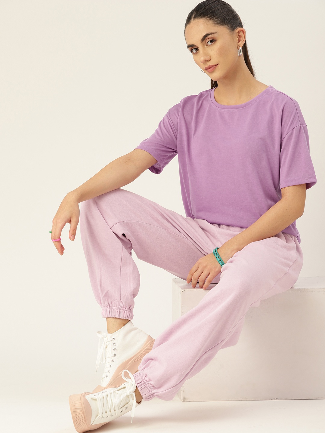 

DressBerry Women Lavender Drop-Shoulder Sleeves T-shirt
