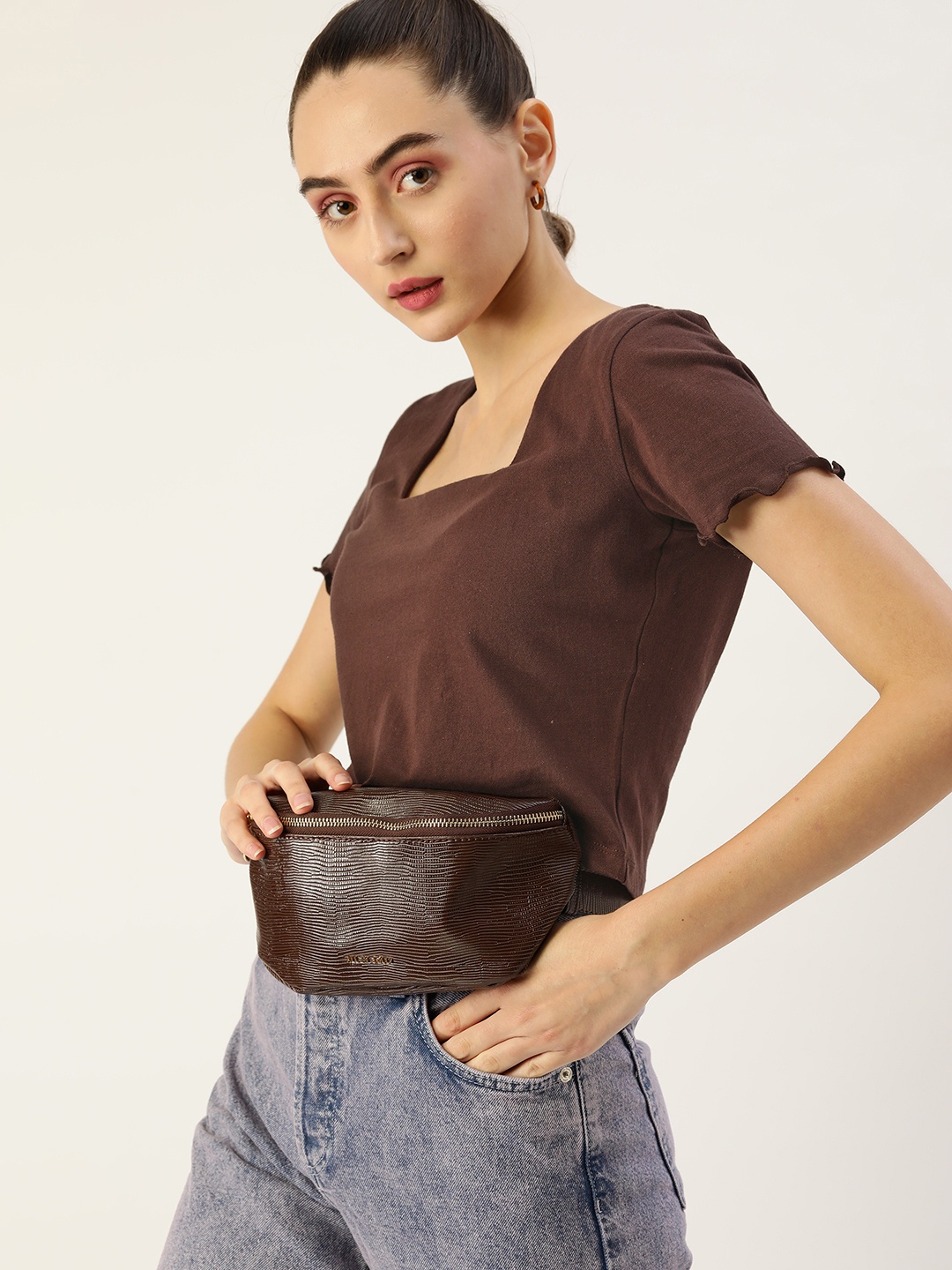 

DressBerry Coffee Brown Pure Cotton Solid Top