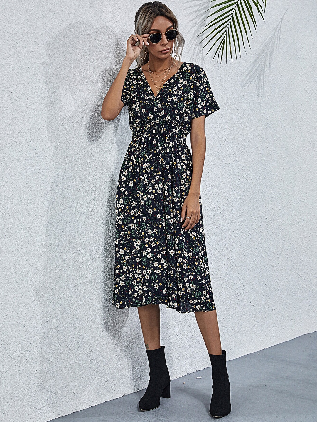 

StyleCast Women Black Floral Printed Fit & Flare Dress