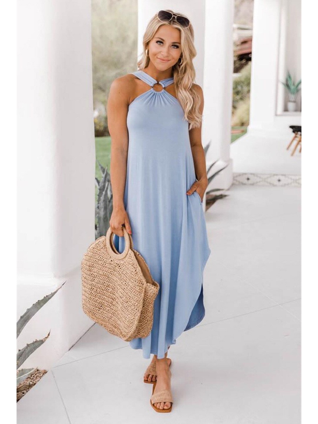 

BoStreet Blue Solid Maxi Dress