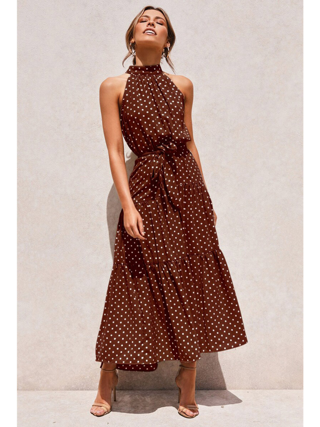 

BoStreet Brown Halter Neck Midi Dress