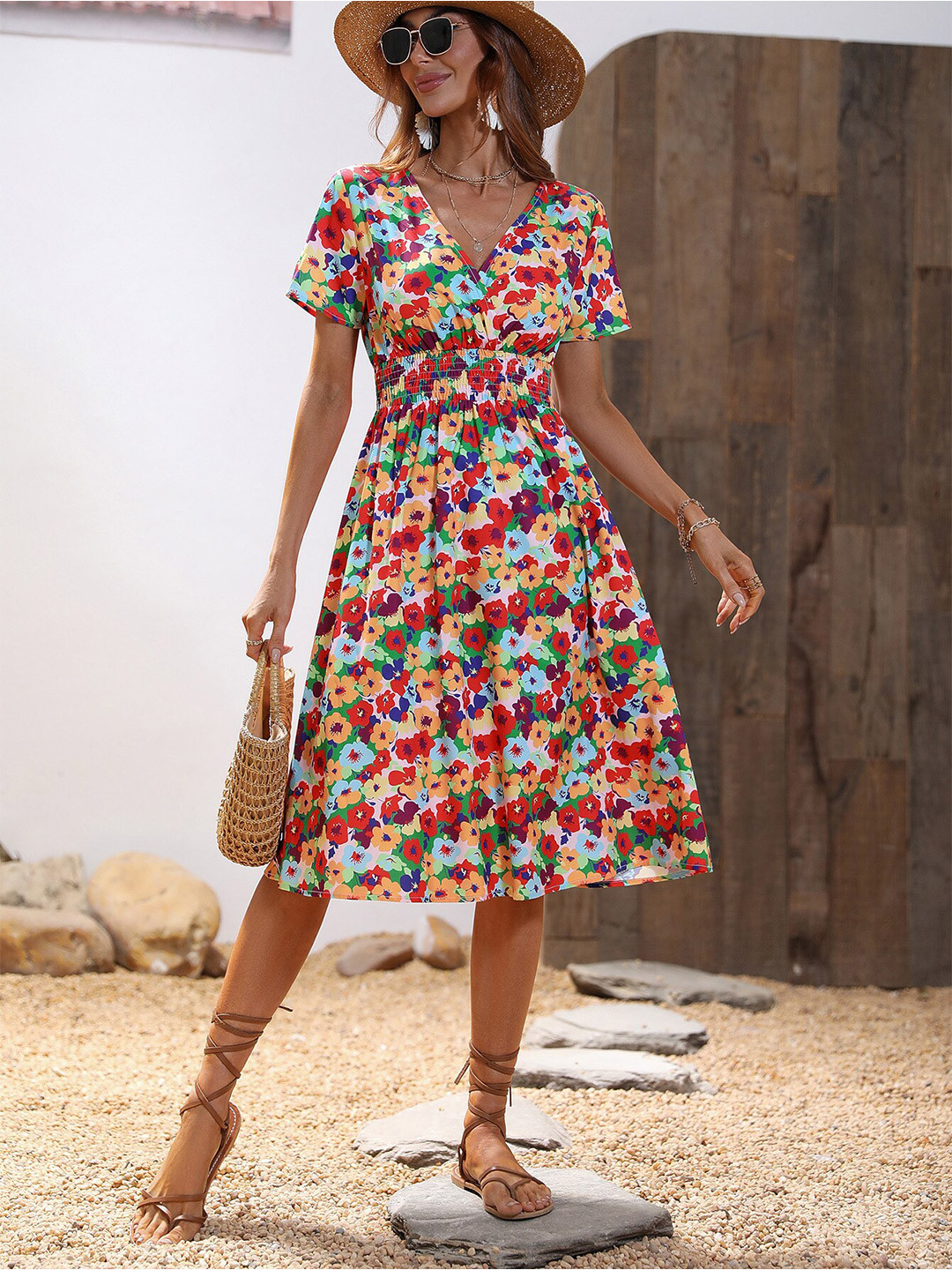 

StyleCast Women Green & Yellow Floral Printed Fit and Flare Dress
